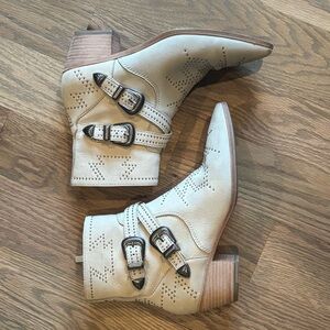 Frye Cream Ankle Booties with Buckle Detail